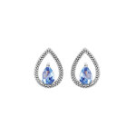 Boucles d'oreille en argent rhodi forme goutte ajoure avec oxyde bleu ciel serti et fermoir poussette ...