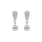 Boucles d'oreille en argent rhodi forme goutte pave d'oxydes blancs et boule lisse