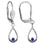 Boucles d'oreilles en argent rhodi� goutte bleu fonc� suspendue et fermoir dormeuse