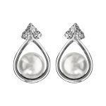 Boucles d'oreilles en argent rhodi goutte en fil avec perle blanche et fermoir poussette