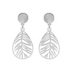 Boucles d'oreille en argent rhodi� goutte motif feuillage suspendue et fermoir poussette