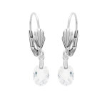 Boucles d'oreille en argent rhodi� goutte oxyde blanc facett� et fermoir dormeuse