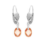 Boucles d'oreille en argent rhodi� goutte oxyde orange facett� et fermoir dormeuse