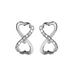 Boucles d'oreilles en argent rhodi� infini form� avec 2 coeurs avec 1 partie lisse et l'autre orn�e d'oxydes ...