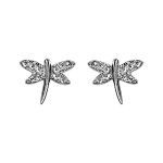 Boucles d'oreilles en argent rhodi libellule avec ailes paves d'oxydes blancs sertis et fermoir poussette ...