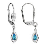 Boucles d'oreilles en argent rhodi� losange suspendu avec oxyde bleu clair et fermoir dormeuse