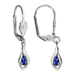 Boucles d'oreilles en argent rhodi� losange suspendu avec oxyde bleu fonc� et fermoir dormeuse