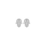 Boucles d'oreille en argent rhodi� main de fatma et fermoir poussette