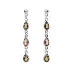 Boucles d'oreille en argent rhodi� massif pendantes avec gouttes d'oxydes verts et orang�s et fermoir ...