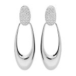 Boucles d'oreille en argent rhodi� massif pendante avec ovale et oxydes blancs sertis et fermoir poussette ...