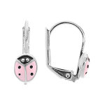 Boucles d'oreille en argent rhodi motif coccinelle rsine rose - fermoir dormeuse