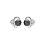 Boucles d'oreille en argent rhodi motif avec perle de tahiti vritable 7mm et oxydes blancs sertis et ...