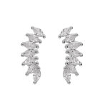 Boucles d'oreille en argent rhodi navettes oxydes blancs forme d'ailes et fermoir poussette