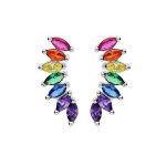 Boucles d'oreille en argent rhodi navettes d'oxydes multicouleur forme d'ailes et fermoir poussette