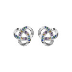 Boucles d'oreille en argent rhodi noeud celtique avec oxydes multi couleurs sertis et fermoir poussette ...