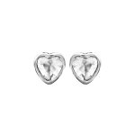Boucles d'oreilles en argent rhodi oxyde blanc en forme de coeur serti clos et fermoir poussette