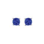 Boucles d'oreilles tige solitaire en argent rhodi clou de 4mm pierre bleu saphir serti 4 griffes