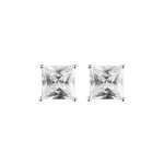 Boucles d'oreilles tige solitaire en argent ornes d'une petite pierre carre blanche 5mm.