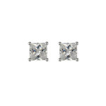 Boucles d'oreilles tige solitaire en argent pierre blanche carre 7mm