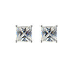 Boucles d'oreilles tige solitaire en argent rhodi pierre carre blanche 9mm