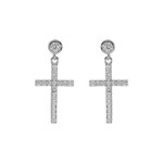 Boucles d'oreille en argent rhodi oxyde croix suspendue avec oxydes blancs sertis 17x10mm et fermoir ...
