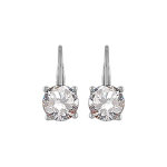 Boucles d'oreilles en argent rhodi� oxyde rond blanc de 6mm serti 4 griffes et fermoir dormeuse