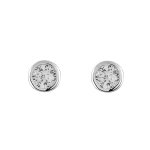 Boucles d'oreilles tige solitaire en argent rhodi� oxyde rond blanc 4mm serti clos.