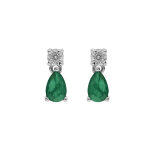 Boucles d'oreille en argent rhodi� oxyde rond blanc serti et goutte oxyde vert fonc� avec fermoir poussette ...