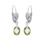 Boucles d'oreille en argent rhodi oxyde vert olive facet forme goutte suspendue et fermoir dormeuse ...