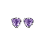 Boucles d'oreilles en argent rhodi� oxyde violet en forme de coeur serti clos et fermoir poussette