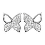 Boucles d'oreilles en argent rhodi papillon avec ailes paves d'oxydes blancs sertis et fermoir poussette ...