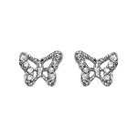Boucles d'oreilles en argent rhodi papillon avec ailes ajoures et ornes d'oxydes blancs sertis et ...