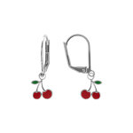 Boucles d'oreille en argent rhodi pendentif cerise, fermoir dormeuse