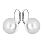 Boucles d'oreille en argent rhodi perle blanche de synthse 12mm et fermoir dormeuse