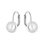 Boucles d'oreille en argent rhodi perle blanche de synthse 8mm et fermoir dormeuse