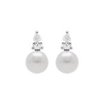 Boucles d'oreille en argent rhodi� perle de culture d'eau douce blanche avec un oxyde blanc