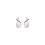 Boucles d'oreille en argent rhodi perle de culture d'eau douce blanche et oxydes blancs sertis et fermoir ...