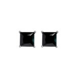 Boucles d'oreilles tige solitaire en argent rhodi� petit oxyde carr� noir 5mm