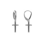 Boucles d'oreille en argent rhodi� petite croix plate 13mm, fermoir dormeuse