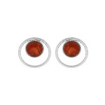 Boucles d'oreille en argent rhodi pierre ambre vritable 6mm dans cercle et fermoir poussette