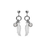 Boucles d'oreille en argent rhodi plume et 1 oxyde blanc serti clos et fermoir poussette