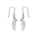 Boucles d'oreille en argent rhodi plume avec oxyde blanc serti clos et fermoir crochet