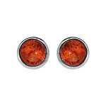 Boucles d'oreille en argent rhodi rond en ambre vritable cercl et fermoir poussette