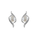 Boucles d'oreilles en argent rhodié torsade avec perle blanche et fermoir poussette Boucles d'oreilles en argent rhodié torsade avec perle blanche et fermoir poussette