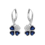 Boucles d'oreille en argent rhodi� tr�fle et coeur avec oxydes bleus et fermoir dormeuse