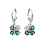 Boucles d'oreille en argent rhodi� tr�fle et coeur avec oxydes verts et fermoir dormeuse
