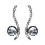 Boucles d'oreilles en argent rhodi� vague d'oxydes blancs sertis avec perle grise de synth�se et fermoir ...