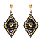 Boucles d'oreille boh�me en acier dor� forme losange noir