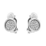 Boucles d'oreille clip en laiton placage palladium rond pav� d'oxydes blancs sertis