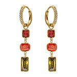 Boucles d'oreille cr�oles en acier dor� strass et pierres multicolores